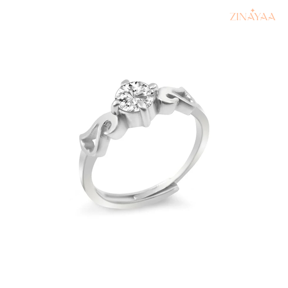 925 Sterling Silver  Heart Accent Solitaire Adjustable Ring