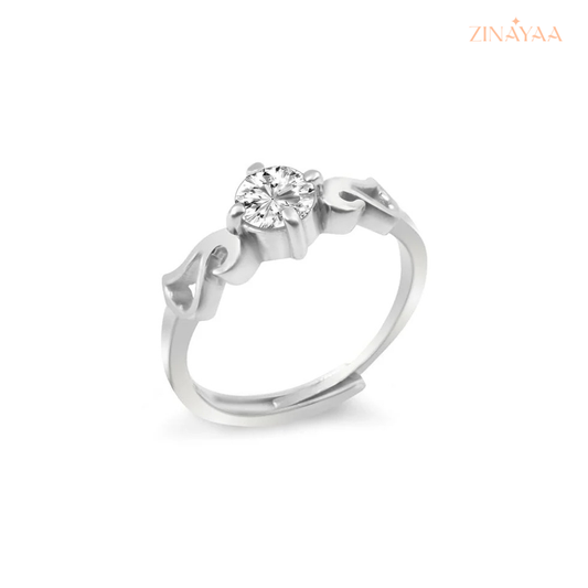 925 Sterling Silver  Heart Accent Solitaire Adjustable Ring