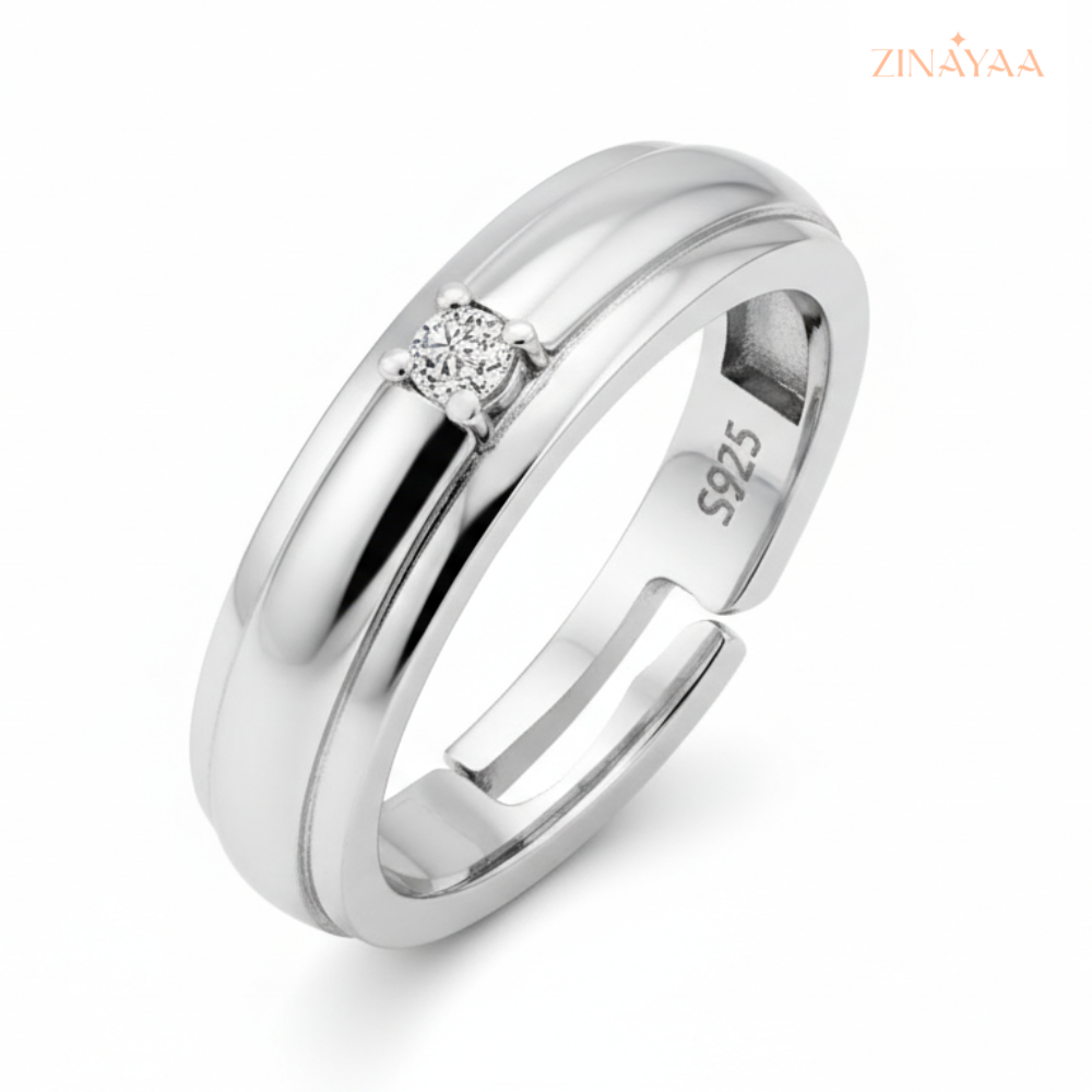 925 Sterling Silver Classic Solitaire Adjustable Ring