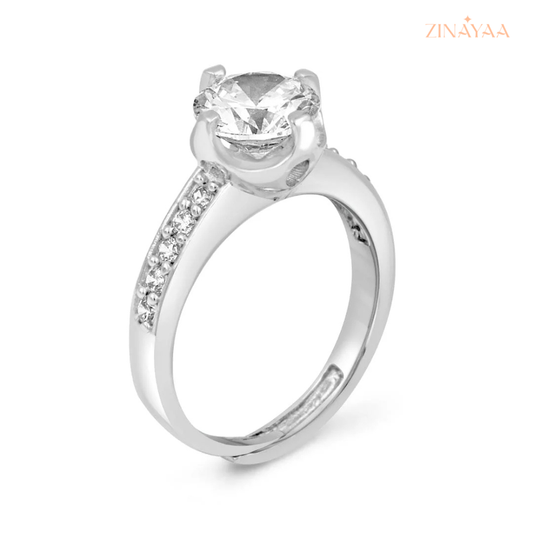 925 Sterling Silver Solitaire Spark Adjustable Ring