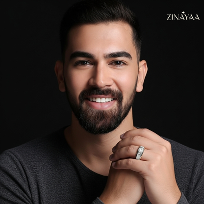 92.5 Sterling silver Mens Regal Radiance Adjustable Ring