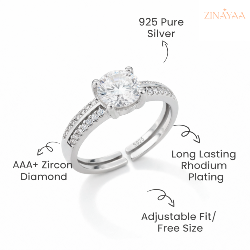 92.5 Sterling Silver Adjustable Solitaire Ring