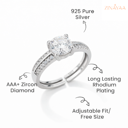 92.5 Sterling Silver Adjustable Solitaire Ring