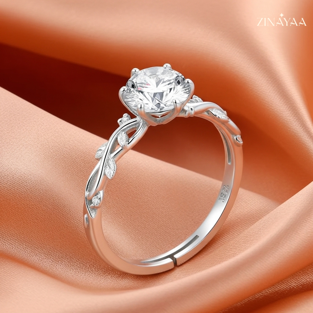 92.5 Sterling Silver Vine Grace Solitaire Women’s Adjustable Ring