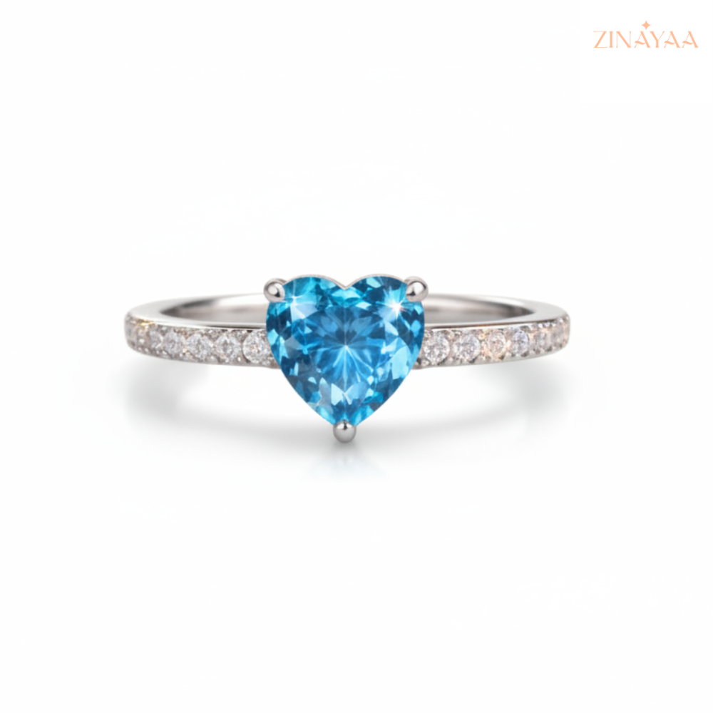 925 Sterling Silver Blue Heart Adjustable Ring for Women