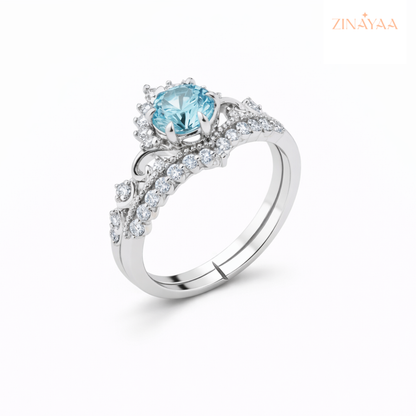 925 Sterling Silver Sky Blue Halo Adjustable Ring