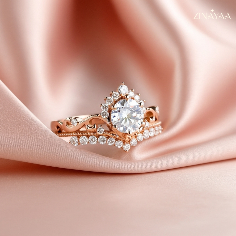 92.5 Sterling Silver Rose Royale Halo Women’s Adjustable Ring
