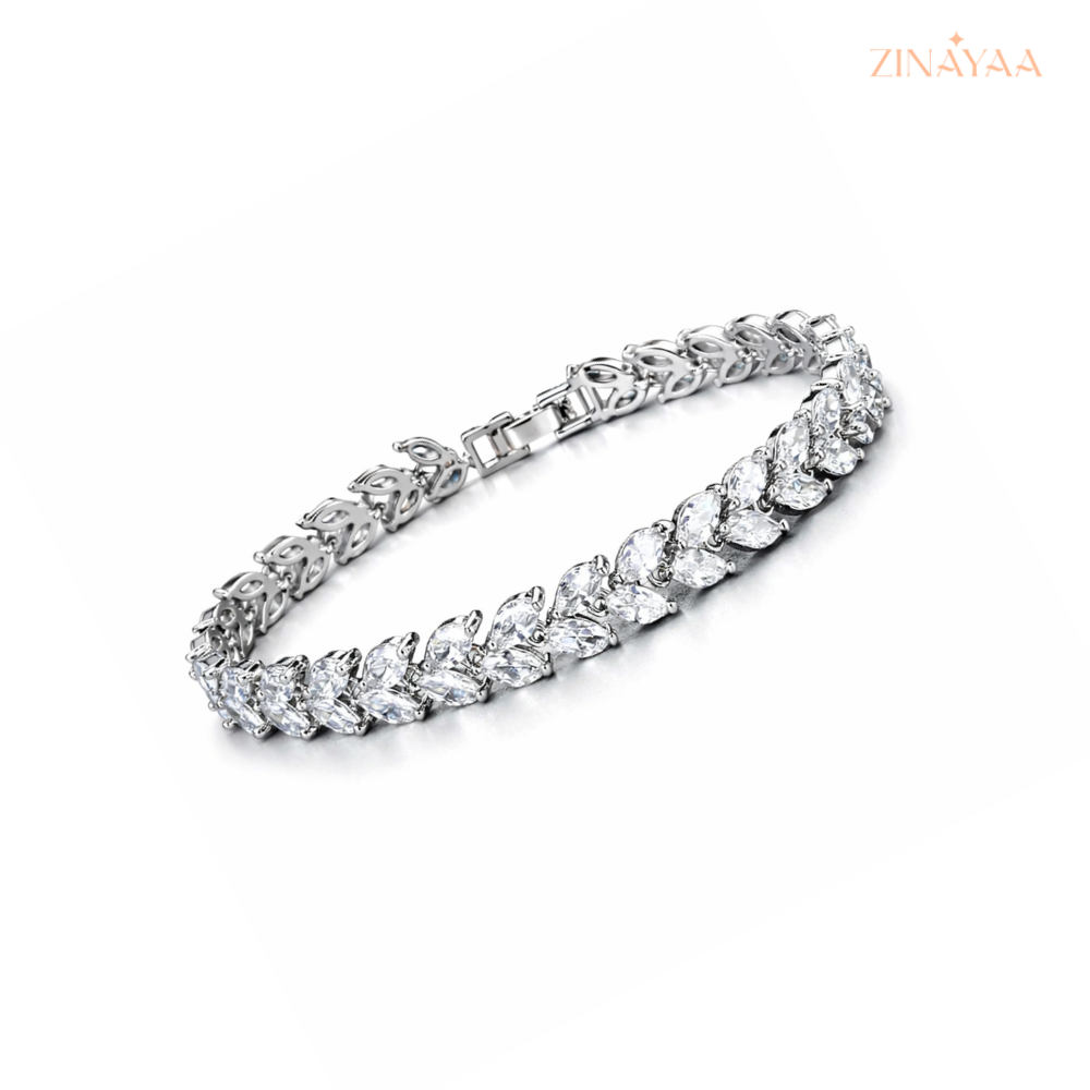 925 Sterling Silver Adjustable Leaf Tennis Bracelet