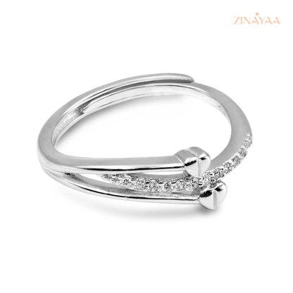 925 Sterling Silver Dual Heart Adjustable Ring