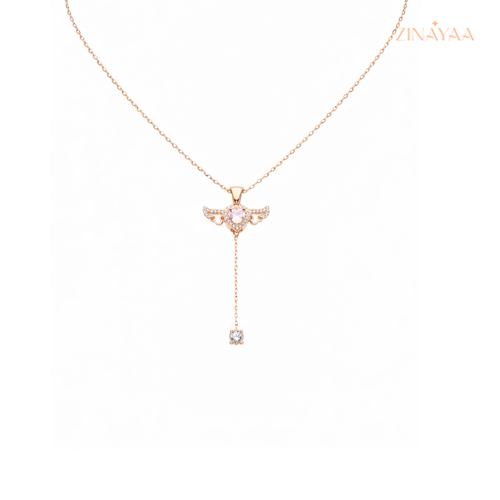 925 Sterling Silver Angel Heart Drop Necklace
