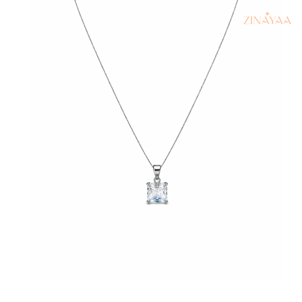 925 Sterling Silver Princess Solitaire Pendant Necklace