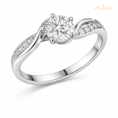 925 Sterling Silver Wave Solitaire Adjustable Ring