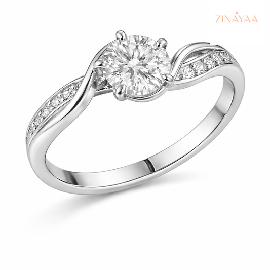 925 Sterling Silver Wave Solitaire Adjustable Ring