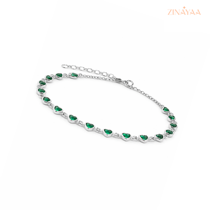 925 Sterling Silver Emerald Heart Bracelet