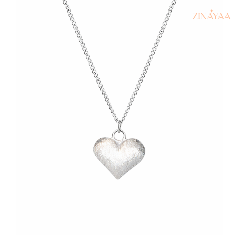 925 Sterling Silver Textured Heart Adjustable Pendant Necklace