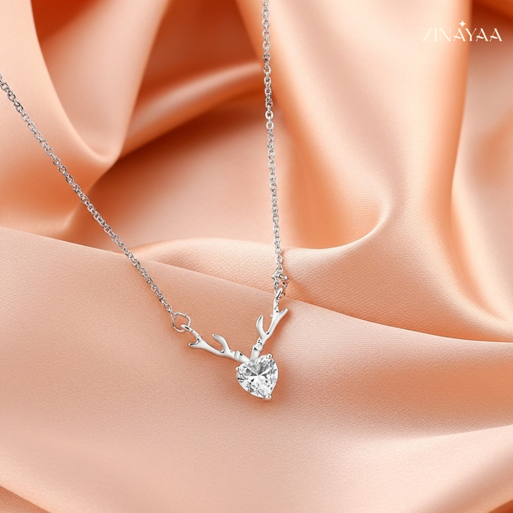 925 Sterling Silver Antler Heart Adjustable Pendant Necklace