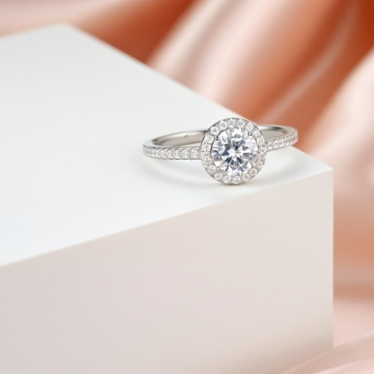 92.5 Sterling Silver Halo Solitaire Ring For women