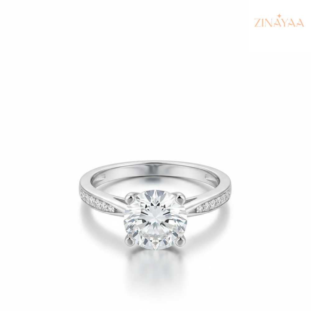 92.5 Sterling Silver Classic Aura Adjustable Solitaire Ring