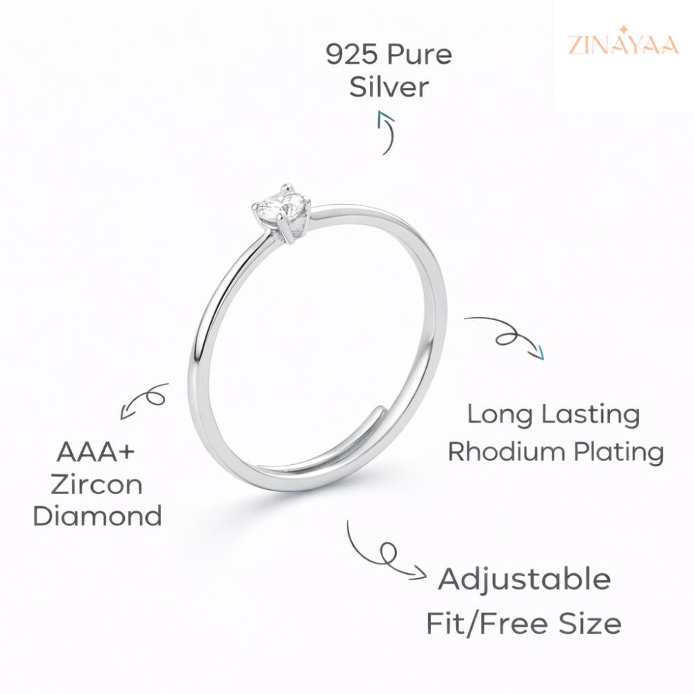 92.5 Sterling Silver Pure Promise Solitaire Women’s adjustable Ring