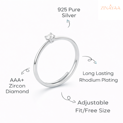 92.5 Sterling Silver Pure Promise Solitaire Women’s adjustable Ring