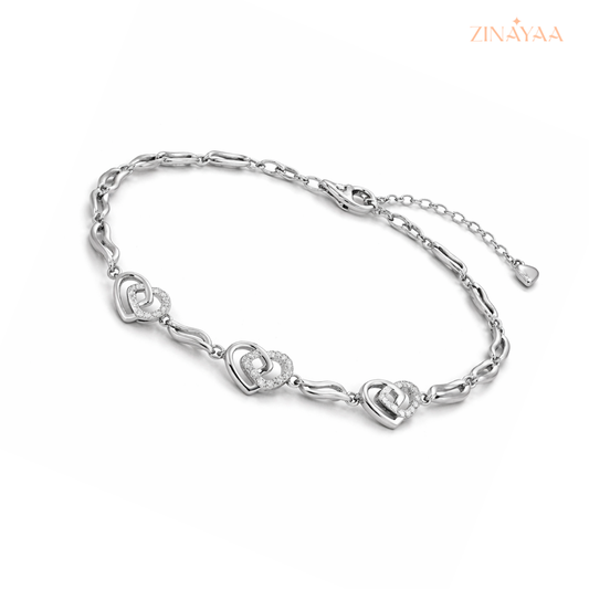 925 Sterling Silver Heart Link Adjustable Bracelet