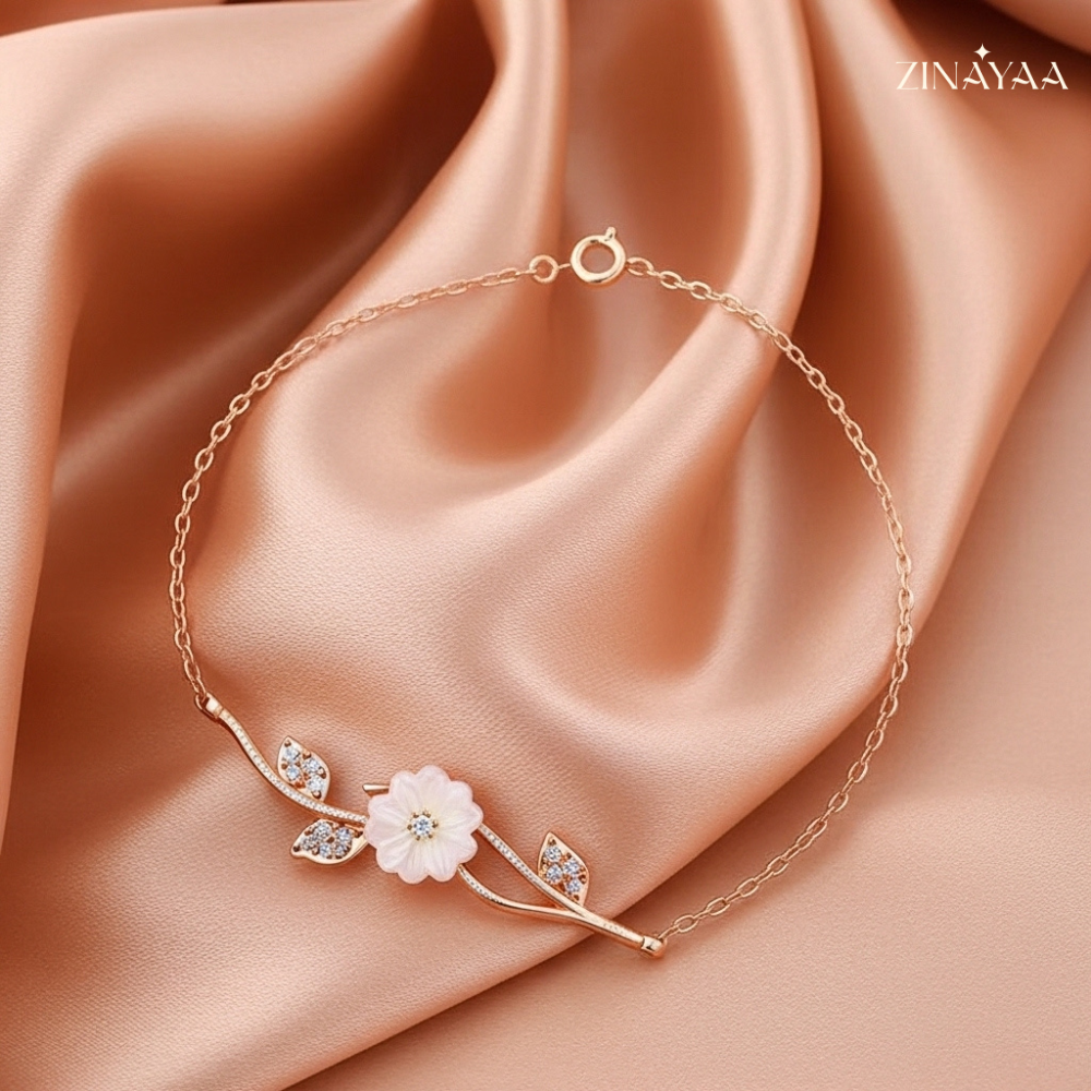 92.5 Sterling Silver Floral Rose Gold Bracelet