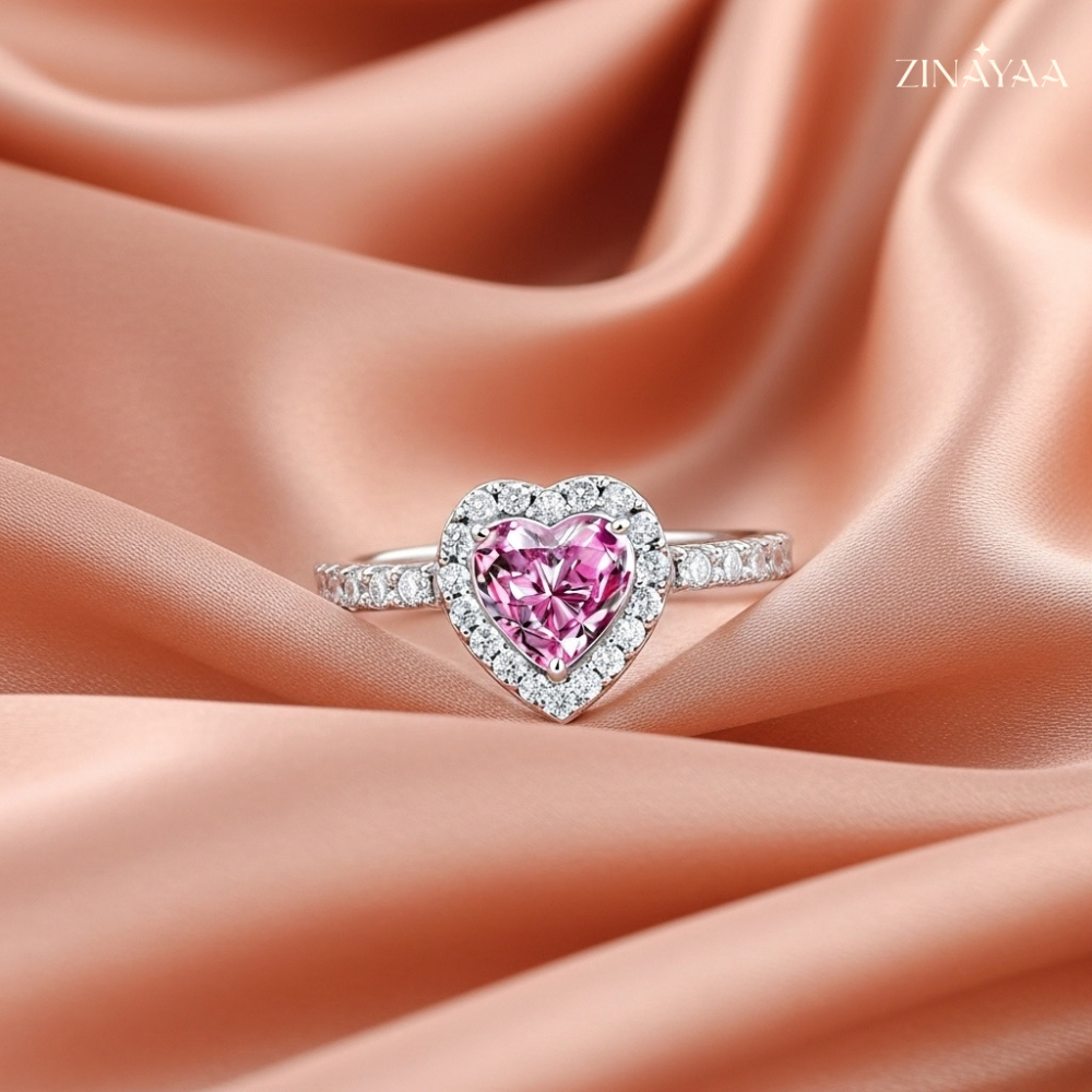 92.5 Sterling Silver Adjustable Heart Halo Ring