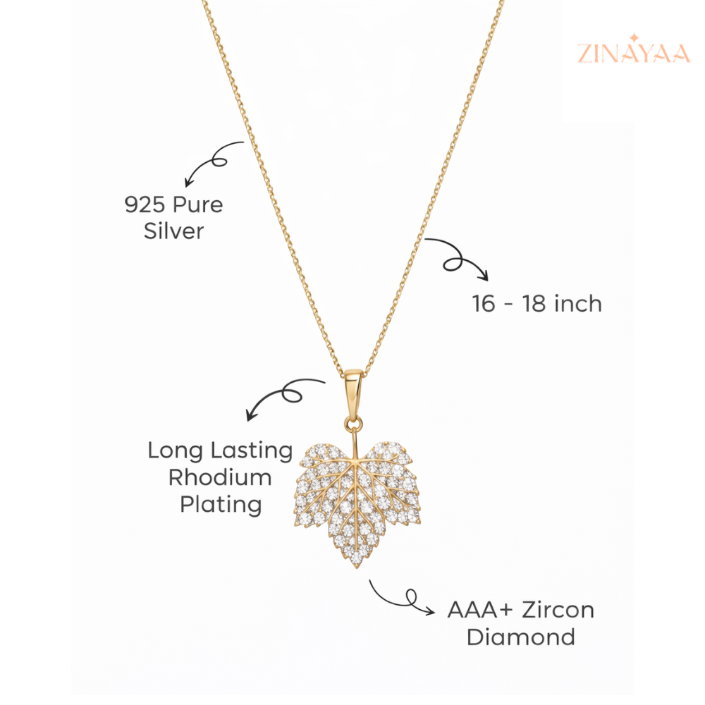 92.5 Sterling Silver Golden Leaf Grace Women’s Necklace