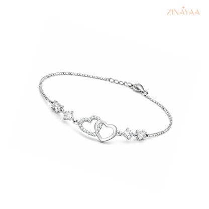 925 Sterling Silver Adjustable Double Heart Bracelet