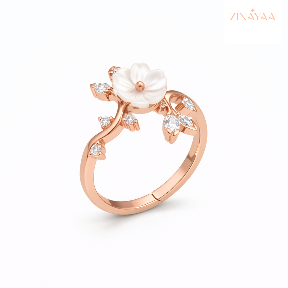 925 Sterling Silver in Rose Gold Blossom Adjustable Ring