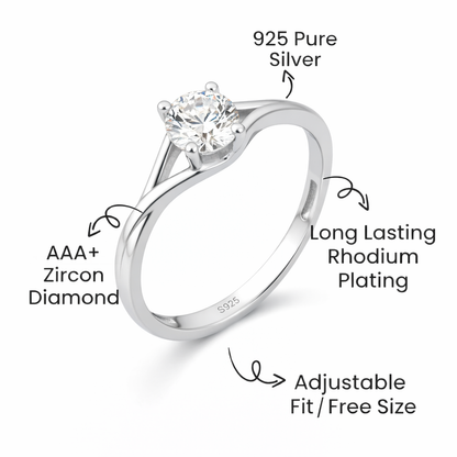 92.5 Sterling Silver Twisted Solitaire Ring For women