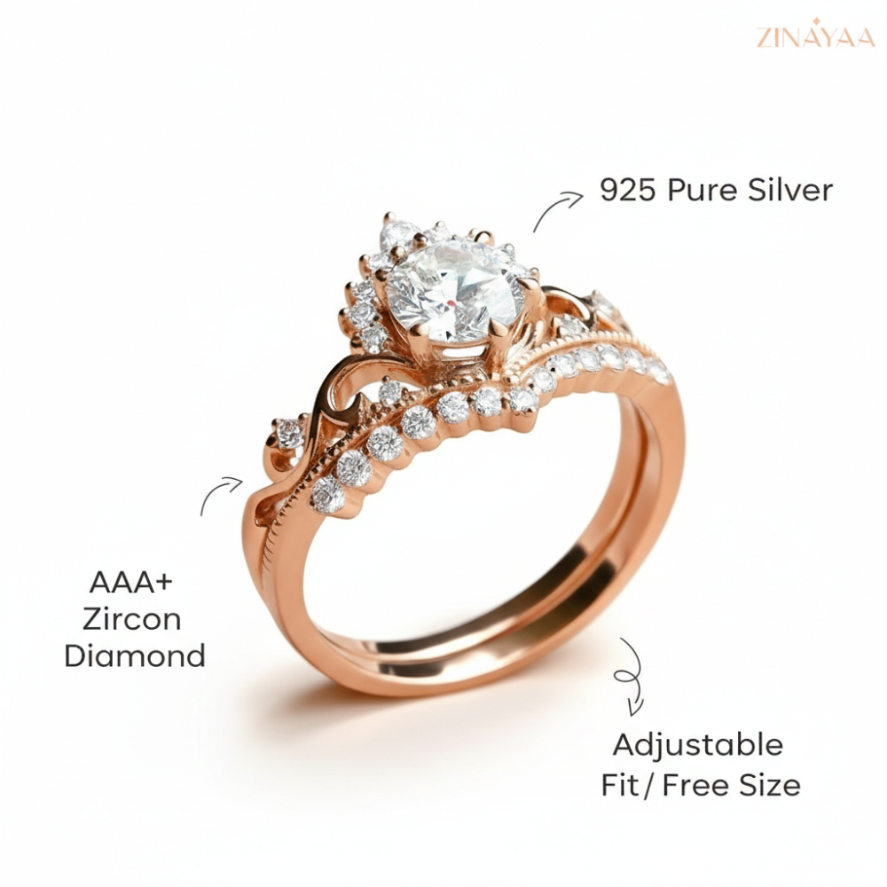92.5 Sterling Silver Rose Royale Halo Women’s Adjustable Ring