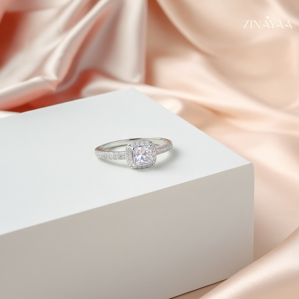 92.5 Sterling Silver Radiant Halo Adjustable Ring