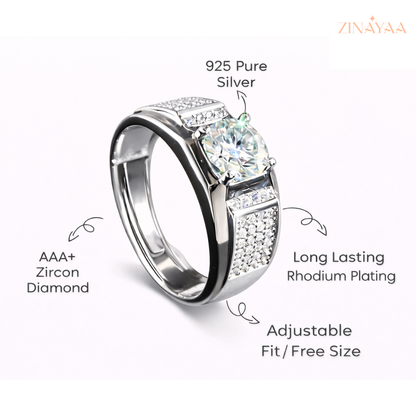 92.5 Sterling silver Mens Regal Radiance Adjustable Ring