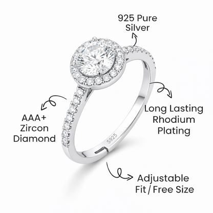 92.5 Sterling Silver Halo Solitaire Ring For women