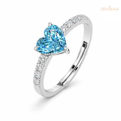 925 Sterling Silver Blue Heart Adjustable Ring for Women