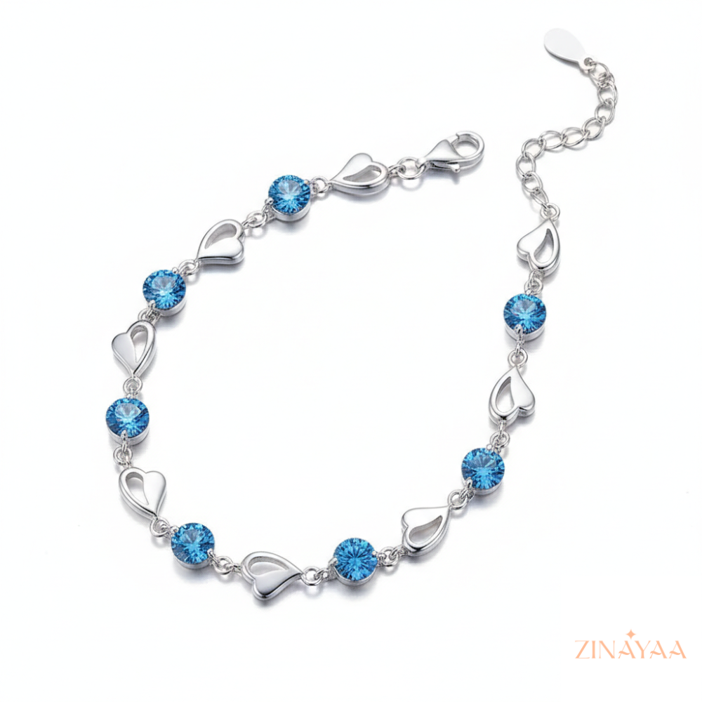 925 Sterling Silver Blue Heart Charm Bracelet