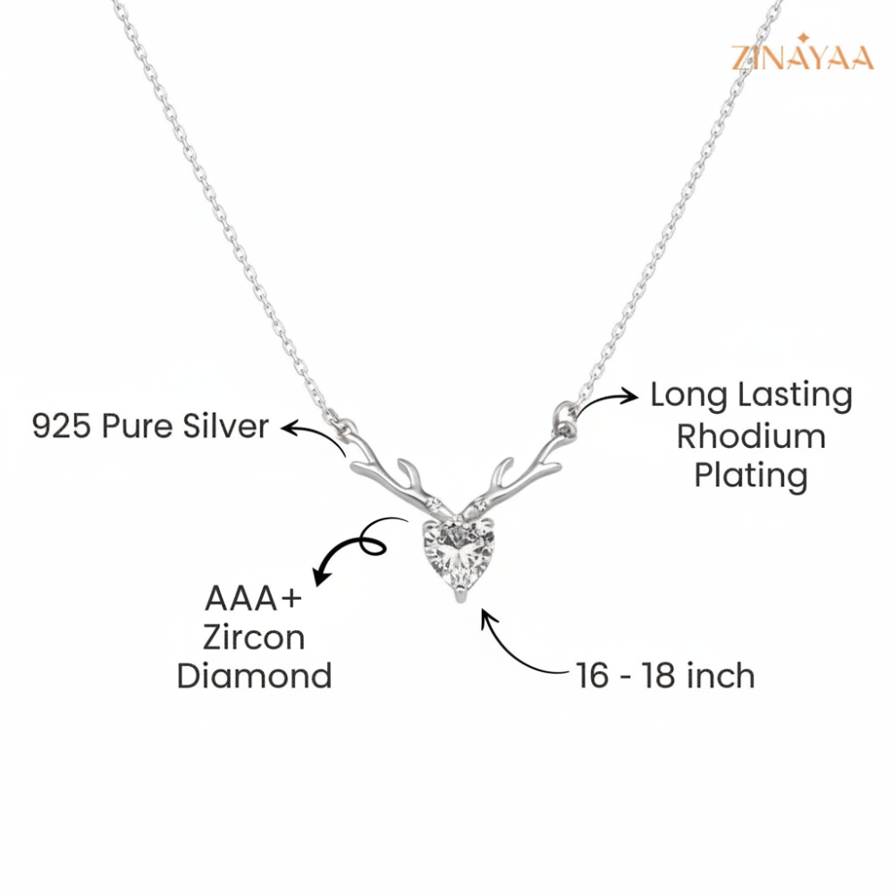 925 Sterling Silver Antler Heart Adjustable Pendant Necklace