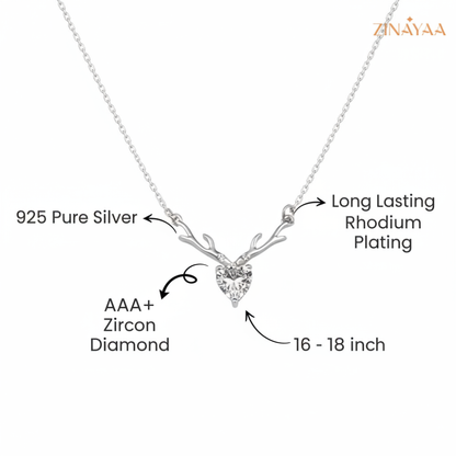 925 Sterling Silver Antler Heart Adjustable Pendant Necklace