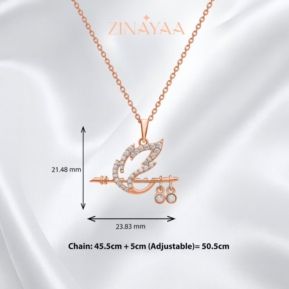 92.5 Sterling Silver Krishna's Flute Pendant with Chain in Rose Gold