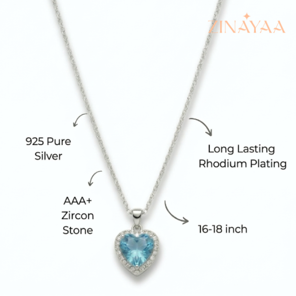 925 Sterling Silver Blue Heart Halo Jewellery Set – Pendant Necklace & Adjustable Ring