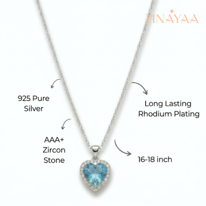925 Sterling Silver Blue Heart Halo Jewellery Set – Pendant Necklace & Adjustable Ring