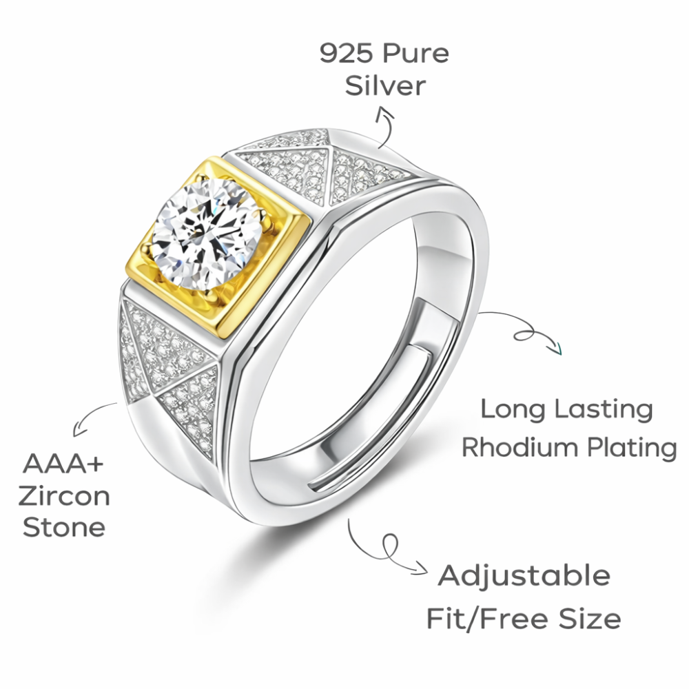 92.5 Sterling Silver  Regal Crest Men’s Adjustable Ring