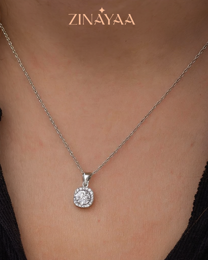 92.5 Sterling Silver Cushion Solitaire Pendant Necklace