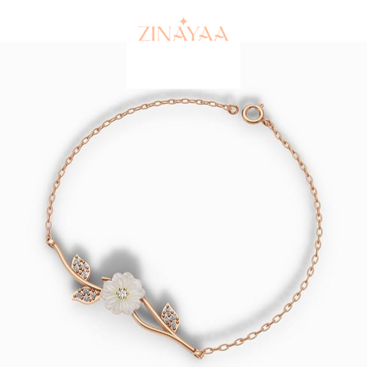 92.5 Sterling Silver Floral Rose Gold Bracelet