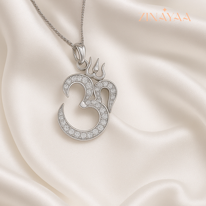 92.5 Sterling Silver Om Trishul Pendant Chain