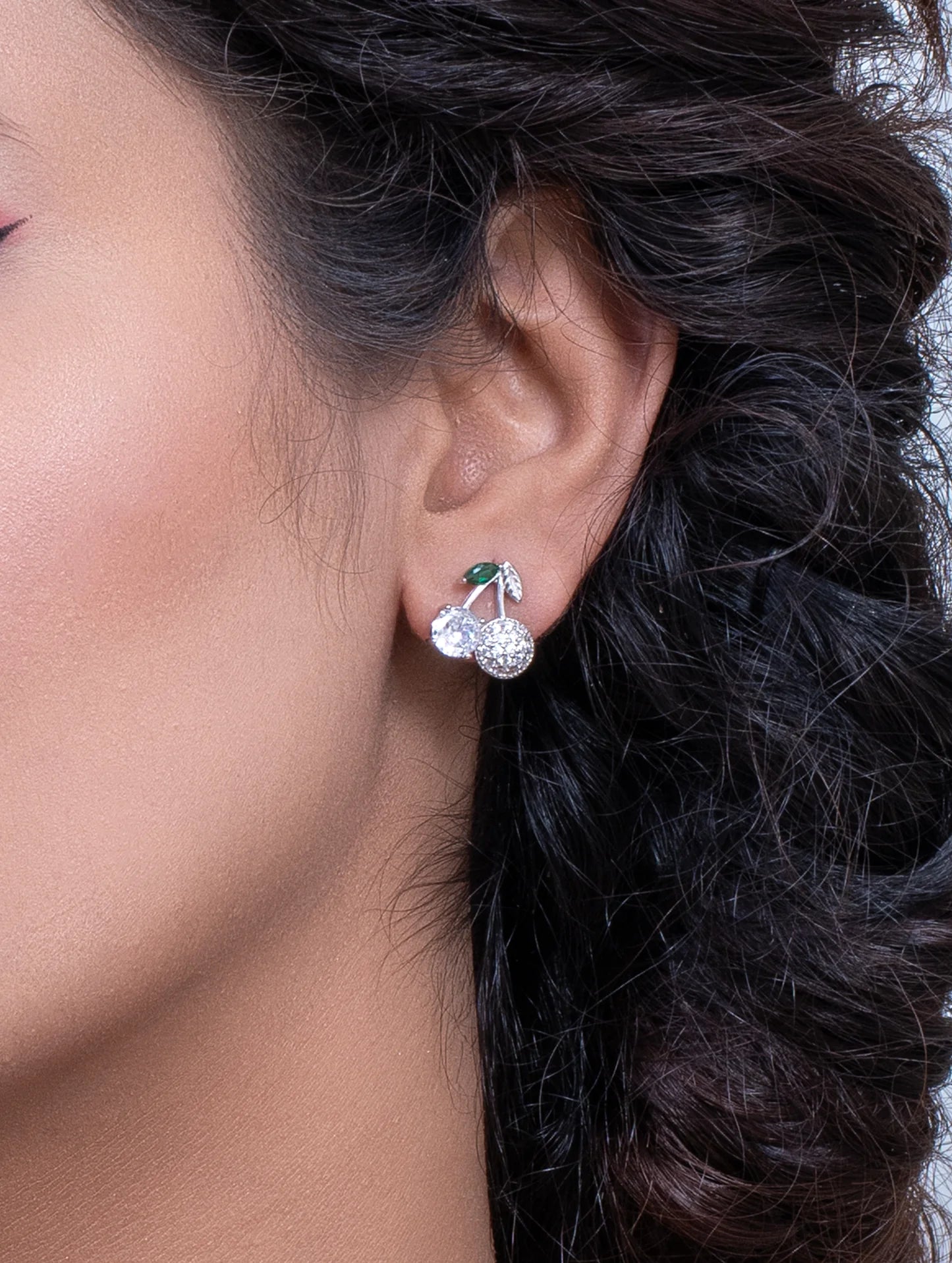 92.5 Sterling Silver Cherry charm stud earrings in Silver