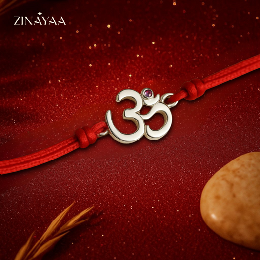 92.5 sterling silver om with red stud rakhi