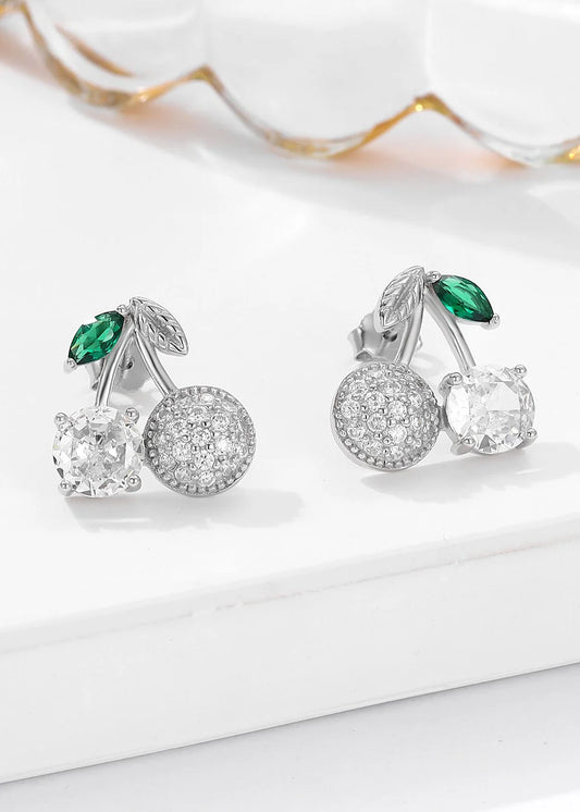 92.5 Sterling Silver Cherry charm stud earrings in Silver