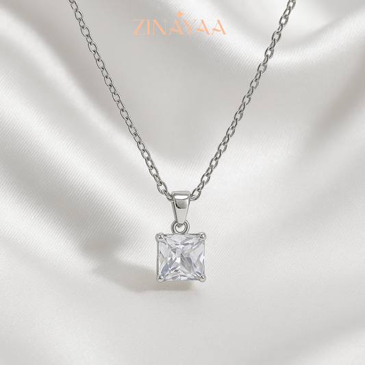 92.5 Sterling Silver Princess-Cut Solitaire Pendant Necklace
